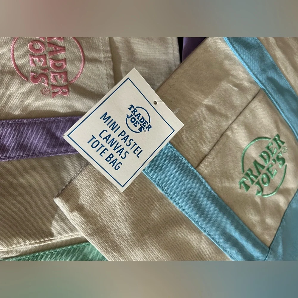 Trader Joe’s Mini Pastel Canvas Tote Bag Set Of 4 Colors Limited